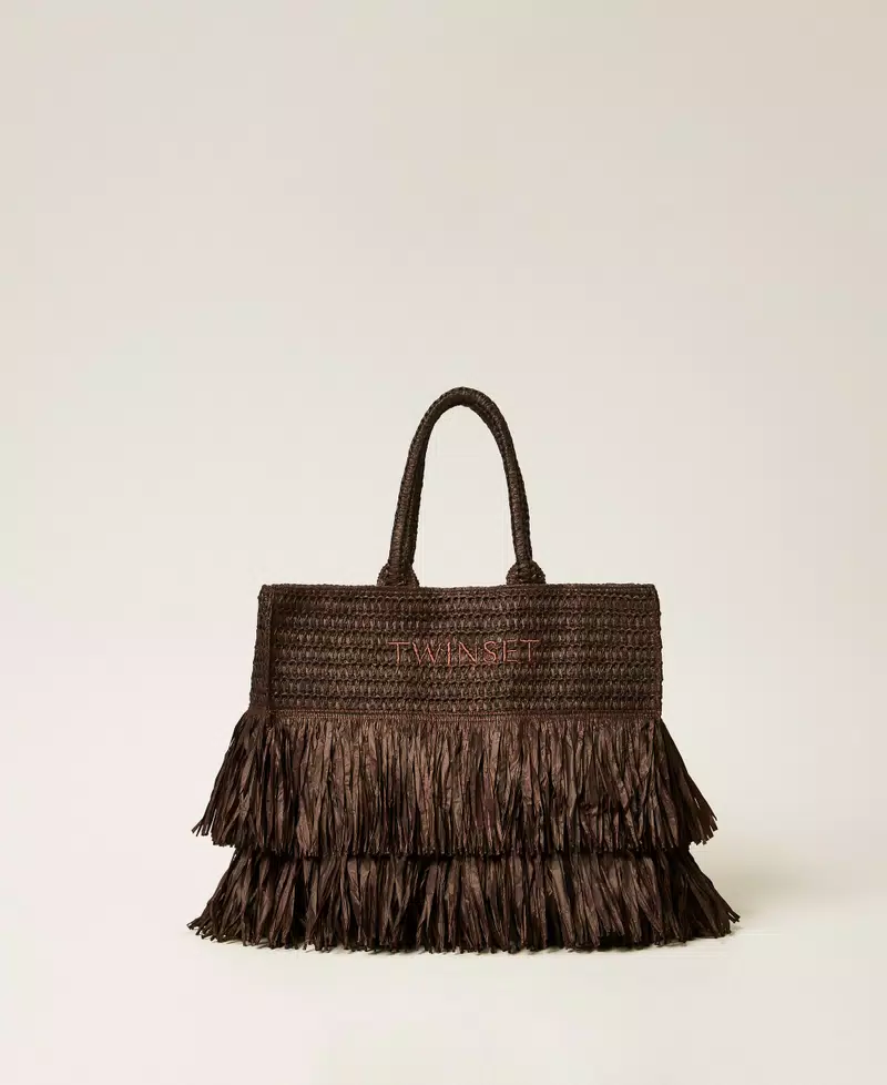 Borsa shopper in rafia con frange Twinset