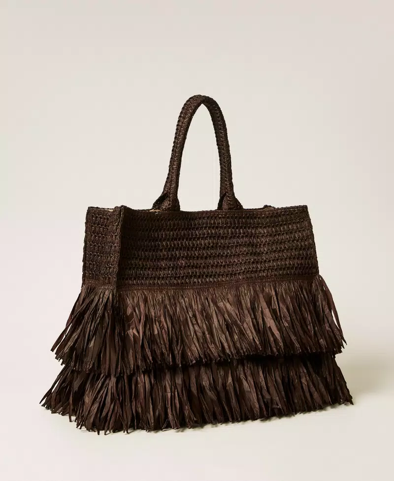 Alternative view of Borsa shopper in rafia con frange Twinset
